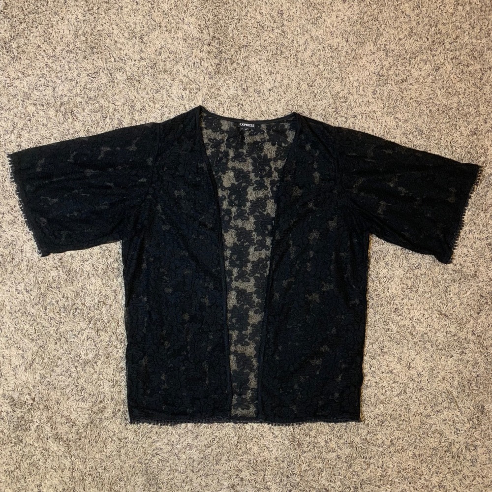 EXPRESS Black Lace Kimono Cardigan Short Sleeve Sheer Women's XS